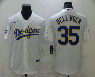 Men's Los Angeles Dodgers #35 Cody Bellinger White Gold Championship Stitched MLB Cool Base Nike Jersey