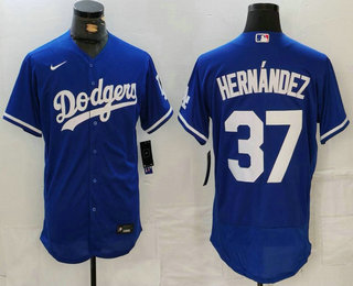 Men's Los Angeles Dodgers #37 Teoscar Hernandez Blue Flex Base Stitched Jersey