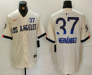 Men's Los Angeles Dodgers #37 Teoscar Hernandez Cream 2024 City Connect Limited Stitched Jersey