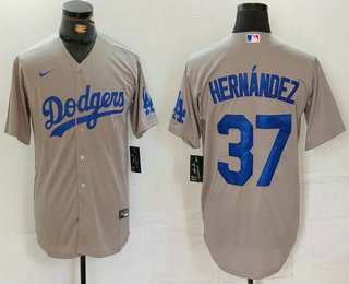 Men's Los Angeles Dodgers #37 Teoscar Hernandez Grey Cool Base Stitched Jersey