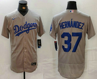 Men's Los Angeles Dodgers #37 Teoscar Hernandez Grey Flex Base Stitched Jersey