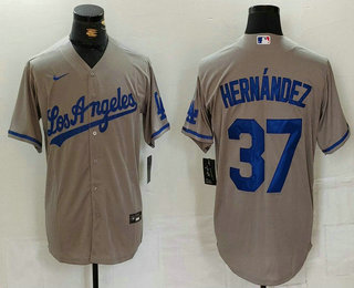 Men's Los Angeles Dodgers #37 Teoscar Hernandez Grey With Los Cool Base Stitched Jersey