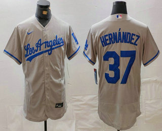 Men's Los Angeles Dodgers #37 Teoscar Hernandez Grey With Los Flex Base Stitched Jersey