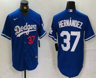 Men's Los Angeles Dodgers #37 Teoscar Hernandez Number Blue Cool Base Stitched Jersey