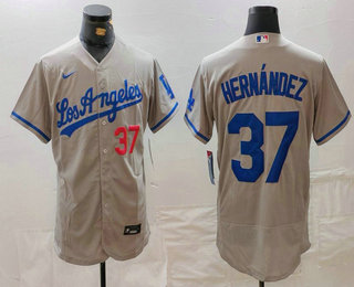 Men's Los Angeles Dodgers #37 Teoscar Hernandez Number Grey With Los Flex Base Stitched Jersey