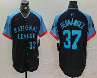 Men's Los Angeles Dodgers #37 Teoscar Hernandez Number Navy 2024 All Star Limited Stitched Jersey