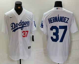 Men's Los Angeles Dodgers #37 Teoscar Hernandez Number White Cool Base Stitched Jersey