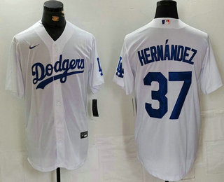 Men's Los Angeles Dodgers #37 Teoscar Hernandez White Cool Base Stitched Jersey