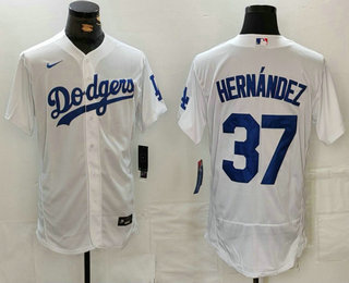 Men's Los Angeles Dodgers #37 Teoscar Hernandez White Flex Base Stitched Jersey