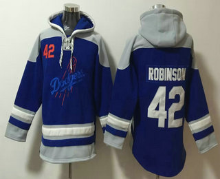 Men's Los Angeles Dodgers #42 Jackie Robinson Blue Ageless Must Have Lace Up Pullover Hoodie