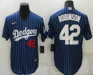 Men's Los Angeles Dodgers #42 Jackie Robinson Blue Pinstripe Stitched MLB Cool Base Nike Jersey