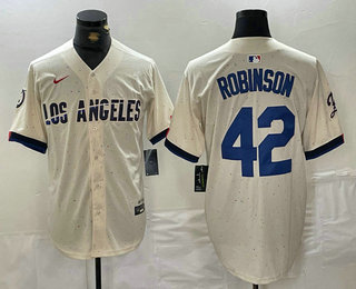 Men's Los Angeles Dodgers #42 Jackie Robinson Cream 2024 City Connect Limited Stitched Jersey