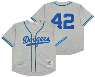 Men's Los Angeles Dodgers #42 Jackie Robinson Gray 1955 Throwback Jersey