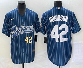 Men's Los Angeles Dodgers #42 Jackie Robinson Number Blue Pinstripe Cool Base Stitched Baseball Jersey