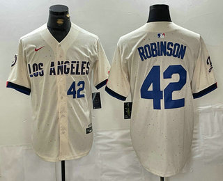 Men's Los Angeles Dodgers #42 Jackie Robinson Number Cream 2024 City Connect Limited Stitched Jersey 01