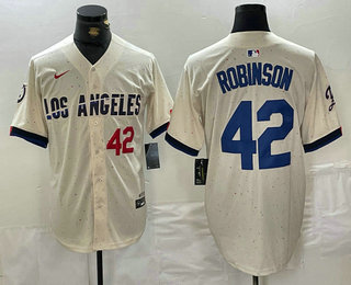 Men's Los Angeles Dodgers #42 Jackie Robinson Number Cream 2024 City Connect Limited Stitched Jersey