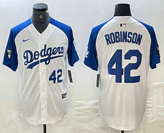 Men's Los Angeles Dodgers #42 Jackie Robinson Number White Blue Fashion Stitched Cool Base Limited Jersey 11