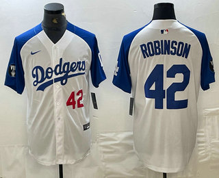 Men's Los Angeles Dodgers #42 Jackie Robinson Number White Blue Fashion Stitched Cool Base Limited Jersey 12