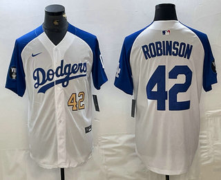 Men's Los Angeles Dodgers #42 Jackie Robinson Number White Blue Fashion Stitched Cool Base Limited Jersey 13