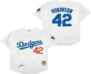 Men's Los Angeles Dodgers #42 Jackie Robinson White 1955 Hall of Fame 50th Throwback Jersey