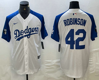 Men's Los Angeles Dodgers #42 Jackie Robinson White Blue Fashion Stitched Cool Base Limited Jersey 11