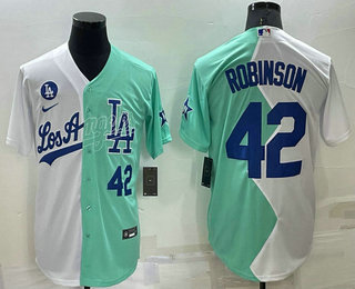 Men's Los Angeles Dodgers #42 Jackie Robinson White Green Number 2022 Celebrity Softball Game Cool Base Jersey 02