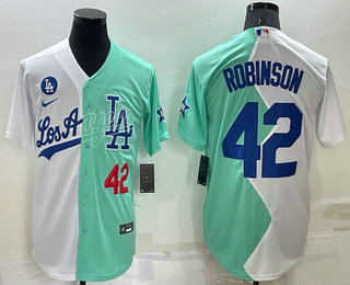 Men's Los Angeles Dodgers #42 Jackie Robinson White Green Number 2022 Celebrity Softball Game Cool Base Jersey 03