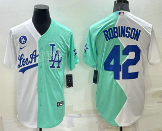 Men's Los Angeles Dodgers #42 Jackie Robinson White Green Two Tone 2022 Celebrity Softball Game Cool Base Jersey