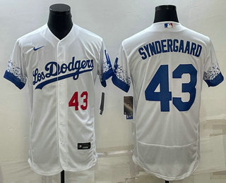 Men's Los Angeles Dodgers #43 Noah Syndergaard Number White 2022 City Connect Flex Base Stitched Jersey