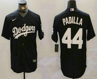 Men's Los Angeles Dodgers #44 Vicente Padilla Black Cool Base Stitched Jersey