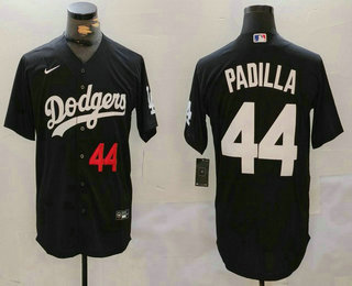 Men's Los Angeles Dodgers #44 Vicente Padilla Number Black Cool Base Stitched Jersey