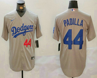 Men's Los Angeles Dodgers #44 Vicente Padilla Number Grey Cool Base Stitched Jersey