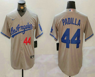 Men's Los Angeles Dodgers #44 Vicente Padilla Number Grey With los Cool Base Stitched Jersey