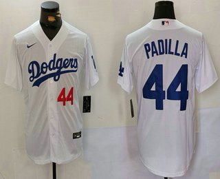 Men's Los Angeles Dodgers #44 Vicente Padilla Number White Cool Base Stitched Jersey