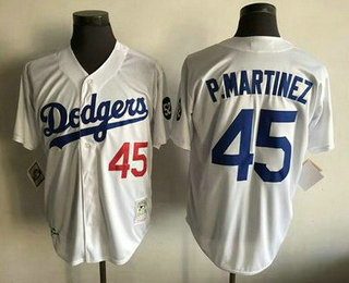 Men's Los Angeles Dodgers #45 Pedro Martinez White Throwback Jersey