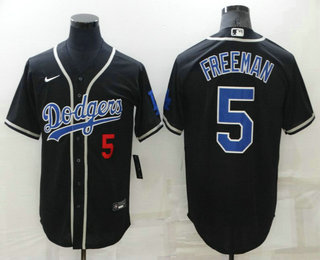 Men's Los Angeles Dodgers #5 Freddie Freeman Black Blue Name Stitched MLB Cool Base Nike Jersey