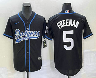 Men's Los Angeles Dodgers #5 Freddie Freeman Black Cool Base Stitched Baseball Jersey 01