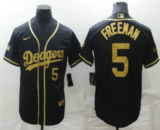 Men's Los Angeles Dodgers #5 Freddie Freeman Black Gold Stitched MLB Cool Base Nike Jersey