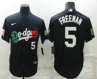 Men's Los Angeles Dodgers #5 Freddie Freeman Black Mexico 2020 World Series Cool Base Nike Jersey