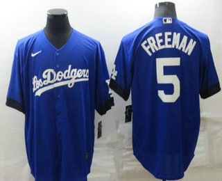 Men's Los Angeles Dodgers #5 Freddie Freeman Blue 2022 City Connect Cool Base Stitched Jersey