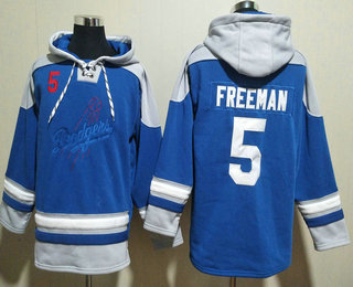 Men's Los Angeles Dodgers #5 Freddie Freeman Blue Ageless Must Have Lace Up Pullover Hoodie