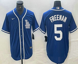 Men's Los Angeles Dodgers #5 Freddie Freeman Blue Cool Base Stitched Baseball Jersey 01