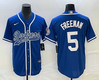 Men's Los Angeles Dodgers #5 Freddie Freeman Blue Cool Base Stitched Baseball Jersey