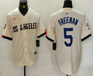 Men's Los Angeles Dodgers #5 Freddie Freeman Cream 2024 City Connect Limited Stitched Jersey