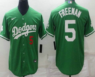 Men's Los Angeles Dodgers #5 Freddie Freeman Green Celtic Cool Base Stitched Jersey