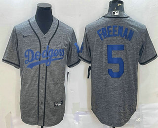 Men's Los Angeles Dodgers #5 Freddie Freeman Grey Gridiron Cool Base Stitched Baseball Jersey