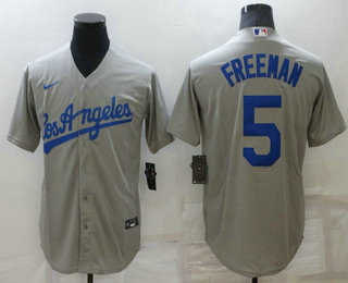 Men's Los Angeles Dodgers #5 Freddie Freeman Grey Stitched MLB Cool Base Nike Jersey