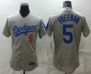 Men's Los Angeles Dodgers #5 Freddie Freeman Grey Stitched MLB Flex Base Nike Jersey