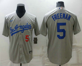 Men's Los Angeles Dodgers #5 Freddie Freeman Grey With Number Stitched MLB Cool Base Nike Jersey