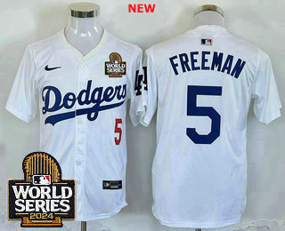 Men's Los Angeles Dodgers #5 Freddie Freeman NEW White 2024 World Series Limited Stitched Jersey